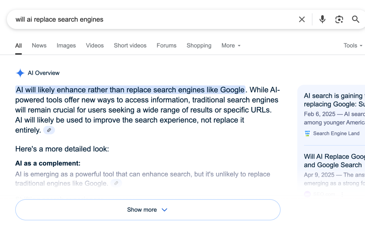 wideSize Google 검색도 이제는 AI로 도출한 결과를 가장 먼저 보여주고 있습니다.